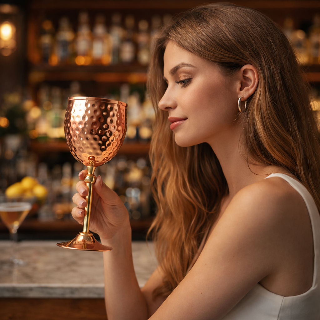 Handcrafted Pure Copper Champagne Glass with Hammered Design